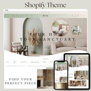 May include: A website homepage for a home decor company called Havenly. The website features a light green and white color scheme with a large image of a living room with a couch, two chairs, and a large plant. The text "YOUR HOME YOUR SANCTUARY" is displayed in a large font on the homepage.