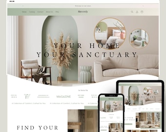 Tema Shopify Boutique / Plantilla de diseño web Shopify 2.0 para decoración del hogar estilo boho, color verde salvia