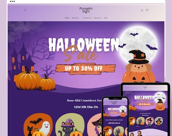 Halloween Shopify Theme | Spooky Boutique Website Design Template, Shopify 2.0 Editable Canva Banners