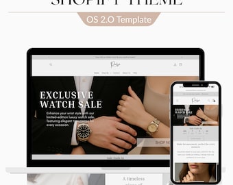 May include: A laptop and smartphone display a website promoting an exclusive watch sale. The website features images of luxury watches and the text "EXCLUSIVE WATCH SALE." The theme is a Shopify OS 2.0 template.