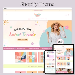 Tema Shopify per boutique, sito web di abbigliamento, sito web pastello, modello Shopify rosa, modello pesca, design minimalista e carino, modello tema Shopify