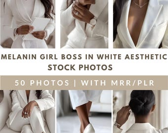 Melanin Girl Boss, Estetiska Girl Boss-stockbilder, Vit estetik, Ansiktslös digital marknadsföring, Livsstilsrullar, Instagram-mallar, MRR PLR