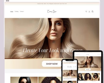 Hair Shopify Theme | Elegant Website Design Template | Shopify 2.0 Wig & Extensions Store, Canva Editable Banners