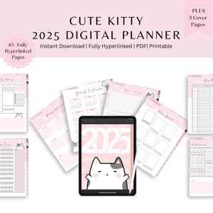 Kawaii Kitty Planner 2025, Planner Gatto Carino, Planner Digitale 2025 Kitty, Calendario Annuale, Planner Giornaliero, Settimanale e Mensile, Tracker di Budget