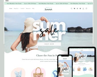 Tema de Shopify para boutique / Plantilla de diseño web de moda y estilo de vida de verano, Shopify 2.0, Banner editable de Canva