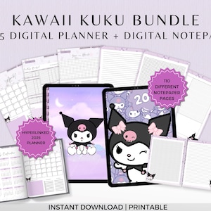 Pacote Kawaii, Kawaii Kuku, Agenda Digital e Papel de Notas 2025, Agenda Estudantil Bonita, GoodNotes, Notabilidade, Diário Imprimível, Notas Estéticas
