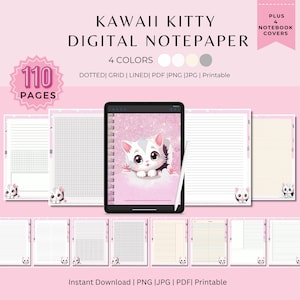 Digitales Notizbuch, Süßes Notizbuch, Kawaii Notizpapier, Kawaii Kitty Notizpapier, Kawaii Goodnotes, Journal, Lernnotiz Vorlage, Notizpapier Seiten