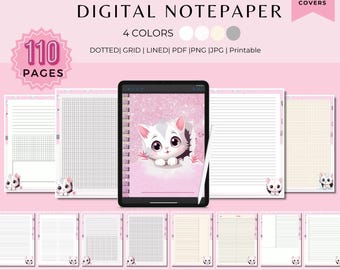 Digitales Notizbuch, Süßes Notizbuch, Kawaii Notizpapier, Kawaii Kitty Notizpapier, Kawaii Goodnotes, Journal, Lernnotiz Vorlage, Notizpapier Seiten