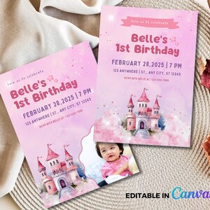 Princess 1st Birthday Invitation,Princes Birthday Party, Princess Castle Birthday Invite, Editable Invitation, Girl Birthday, Birthday evite