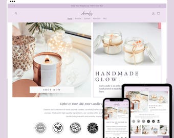Tema de Shopify para velas minimalistas / Plantilla de diseño web morada, fragancias y decoración del hogar, Shopify 2.0