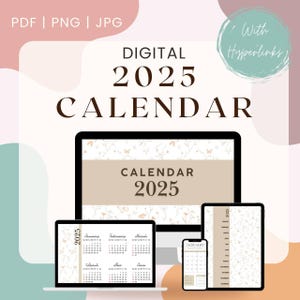 2025 Digital Calendar: Hyperlinked, Minimalist Floral Design with Notes (PDF, PNG, JPG)