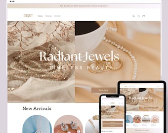 Jewelry Shopify Theme | Elegant Minimal Beige Website Design Template | Shopify 2.0 | Canva Editable Banners
