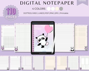 Quaderno digitale Kawaii Panda / Oltre 110 modelli di note per GoodNotes, Notability e diario stampabile