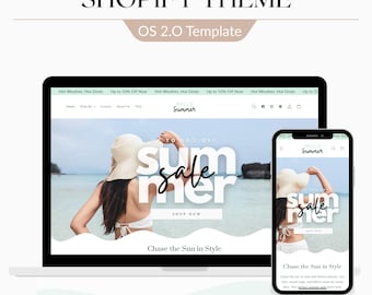 Summer Boutique Shopify Theme | Fashion Website Design Template, Shopify 2.0 , Editable Canva Banners
