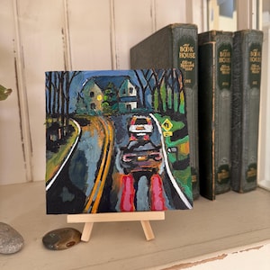 Acrylic Painting of Cars Driving at Night 6x6inches on canvas board