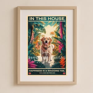 Lámina artística tropical de Golden Retriever: regalo para amantes de los perros (descarga digital)