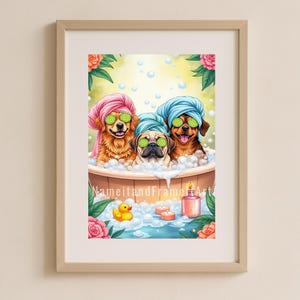 Pampered Pups Bubble Bath - Vibrant Watercolor Dog Spa Art