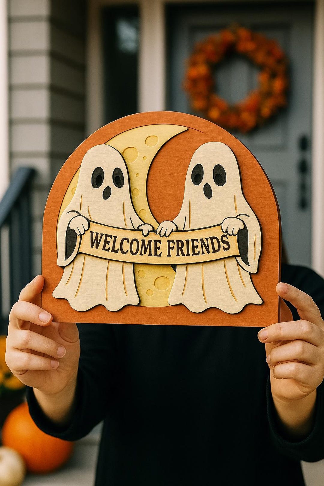 Welcome Ghost Halloween Ghost Wooden Sign: Welcome Friends Moon Decor - Etsy