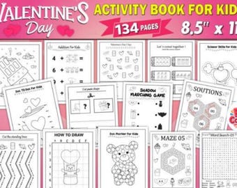 Livre d'activités pour la Saint-Valentin pour enfants | Coloriage, jeux, casse-tête (téléchargement numérique)