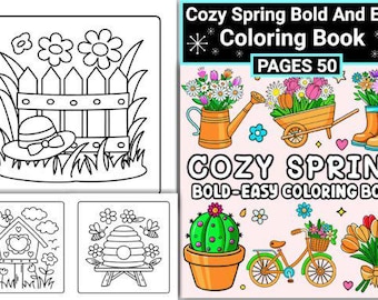 Cozy Spring Coloring Book | Bold Easy Floral Pages (Digital Download)