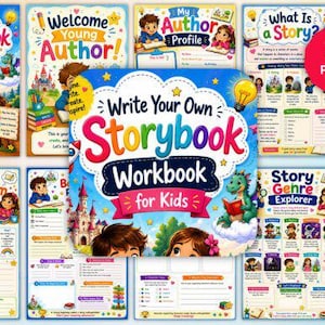 Kids Storybook Writing Workbook | Creative Journal, Story Planning, Prompts (PDF Download)