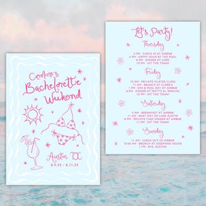 Beach Bachelorette Itinerary Invitation | Bach Itinerary Template, Tropical Beach Party Digital Invite, Summer Austin Bachelorette Template