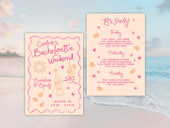 Spritz Bachelorette Party Itinerary Template | Beach Weekend Canva (Digital Download)