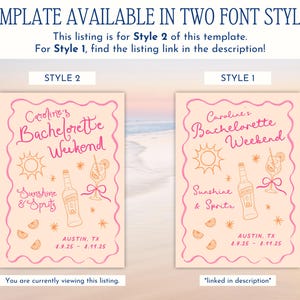 This template is available in two font styles. Style 1 and Style 2 feature the same design with different fonts. Image reads: 'Template available in two font styles – This listing is for Style 1. For Style 2, find the link in the description.'

Style 1 features a hand-drawn cursive font that is feminine and chic, while still playful.  Style 2 features a whimsical and swirly hand-drawn font with large flourishes.