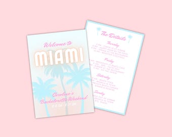 Plantilla de itinerario para despedida de soltera en Miami / Fiesta tropical en la playa (Editable en Canva)