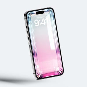 May include: A clear phone case with a silver frame. The screen displays the date "Mon June 6" and the time "9:41". The case has a gradient of pink and white colors.