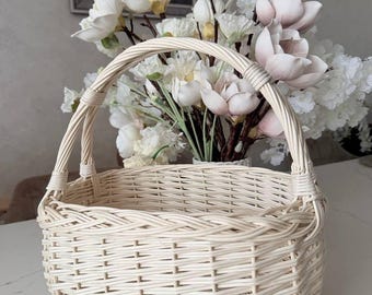 Cesto in salice bianco intrecciato a mano / Contenitore ecologico naturale, ideale per picnic e decorazioni per la casa.