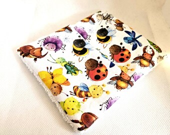 Reversible Happy Bugs Face Wipes - Cotton & Terry Cloth - Eco Friendly Skincare - Handmade in UK