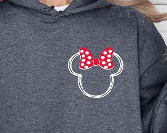 Pocket Mickey-Minnie Mouse Hoodie, Minimalist Disney Family Hoodie, Disney Couple Hoodie, Disneyworld Hoodie, Disneyland Hoodie