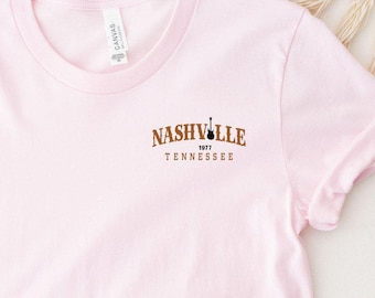 Nashville Tennessee Guitar Pocket T-Shirt, Nashville Music City Shirt, Minimalist Country Music Shirt, Nashville Concert Trip T-Shirts