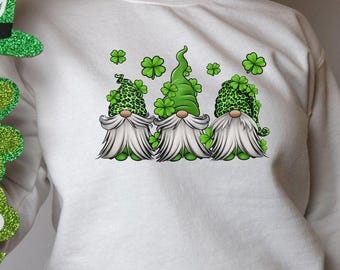 Embroidered Lucky Gnomes Sweatshirt, St Patricks Day Holiday Hoodie, Shamrock Heart Apparel, Irish Celebration Shirt