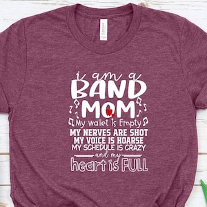 Camiseta "Mamá Orgullosa de Banda", "Mamá de Banda", "Cartera Vacía", "Los Nervios Están Disparados", "Regalo para el Día de la Madre", "Mamá de Banda de Preparatoria"