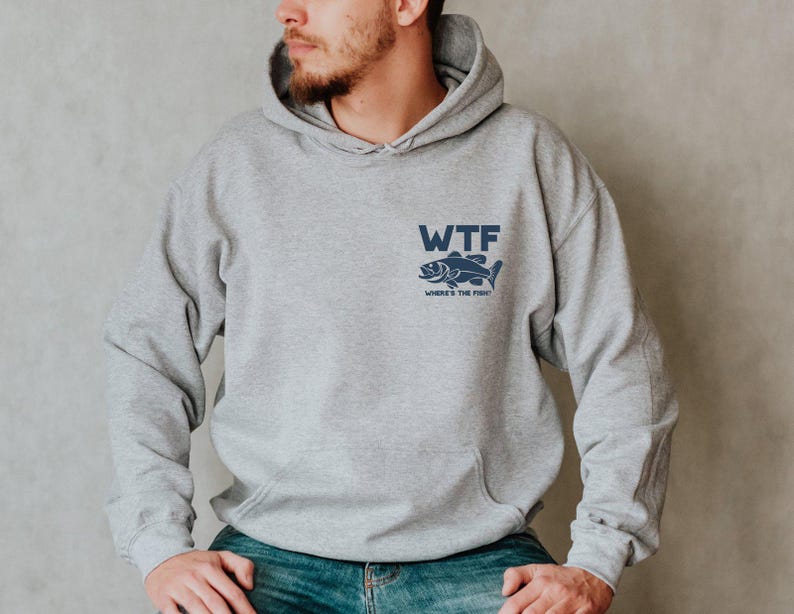 Lustiges WTF, wo die Fischtasche Hoodie ist, Fischer Hoodie, minimalistischer Fischen Hoodie, Vatertag Hoodie, Geschenk für Fischer Hoodie Bild 2