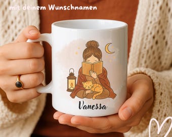 drunkLY Book Mug with Name - Personalized Ceramic Mug - for Bookworms - Book Lovers - Bookworms