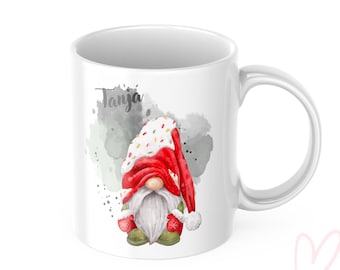 Gnome red and white – personalized Christmas mug with name – elf mug – Christmas & St. Nicholas gift – ceramic mug – gnome design