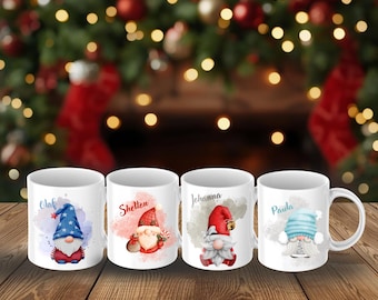 drunkLY Gnome - Christmas Mug Gnome with Name - Personalized Ceramic Mug, Christmas Mug - Santa Claus & Secret Santa Gift Idea