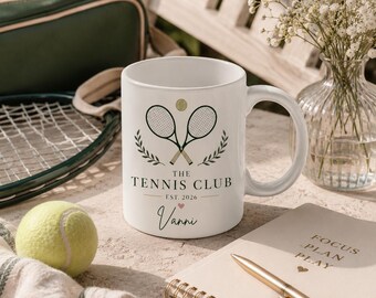 drunkLY - Personalized Tennis Mug with Name – Classic Club Design – Ceramic Mug 330ml – Gift for Female Tennis Player