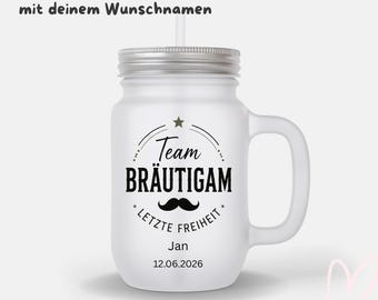 Team Groom Personalized Glass – Bachelor Party Gift, Satin Mason Jar with Names for the Stag Party Crew