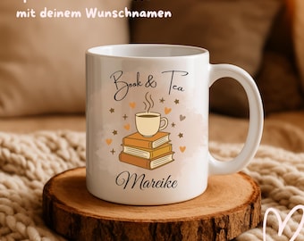 drunkLY Book Mug with Name - Personalized Ceramic Mug - for Bookworms - Book Lovers - Books & Tea