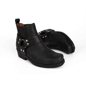 Kochmann City zwarte biker westernlaarzen | Dames EU38 / 24,5 cm | Vintage zwart leren cowboy motorlaarzen