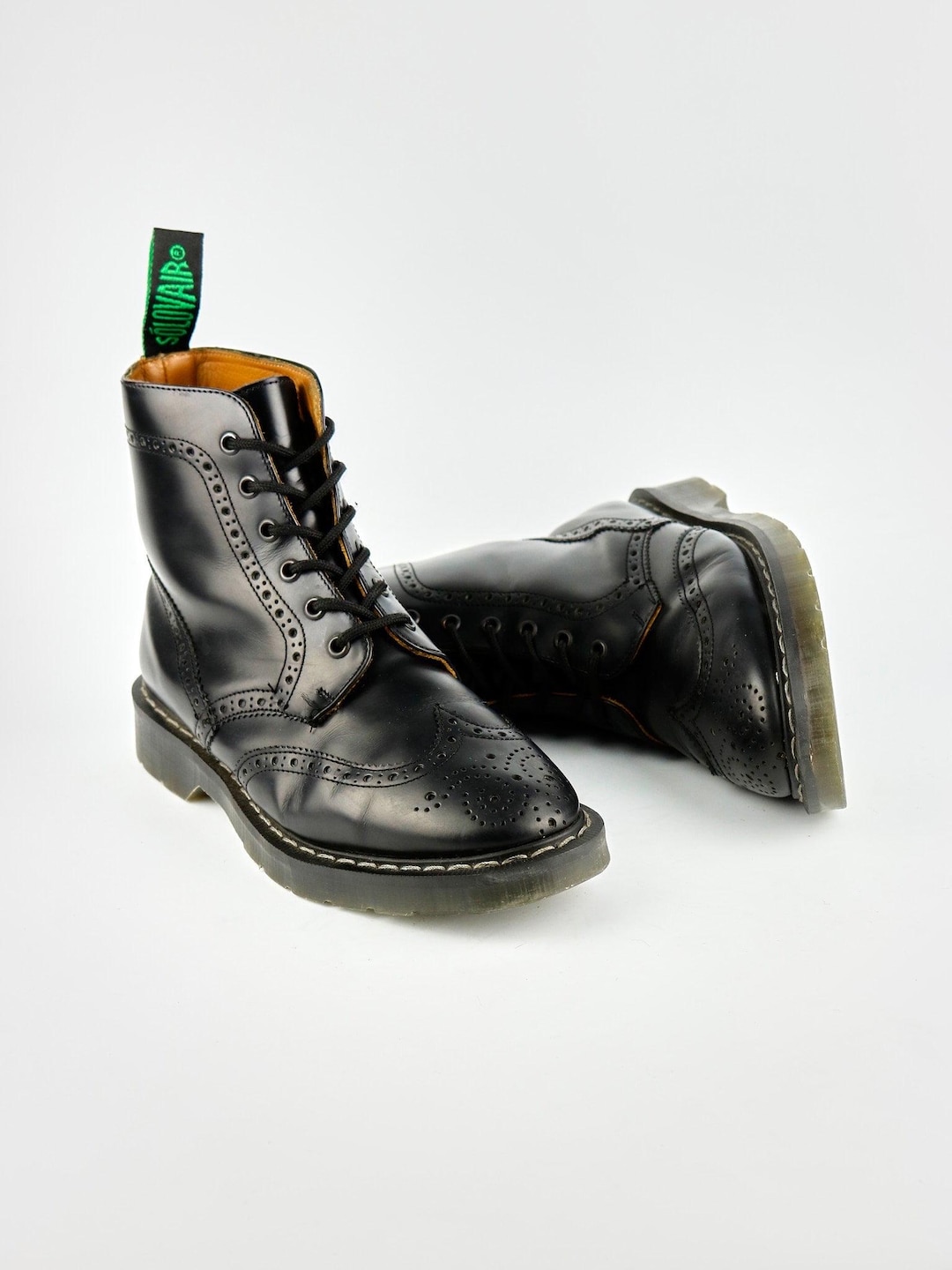 Solovair Brogue Hi-shine Boots | Polished Leather Perforated Brogue ...