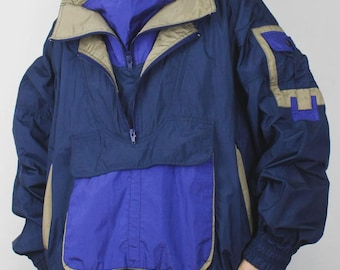 Vintage windjack anorak uit de jaren 90 met kleurvlakken | Maat M–L | Nylon jack met capuchon