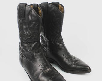 Bottes Ropers Justin En Cuir Noir Pour Homme - Taille 10 B - Occasion - Style Western
