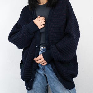 Vintage Luxury Navy Wool Cardigan | Made in Belgium | Vintage Elegant Oversize Knit Sweater Perfect Winter Cozy Gift for Her