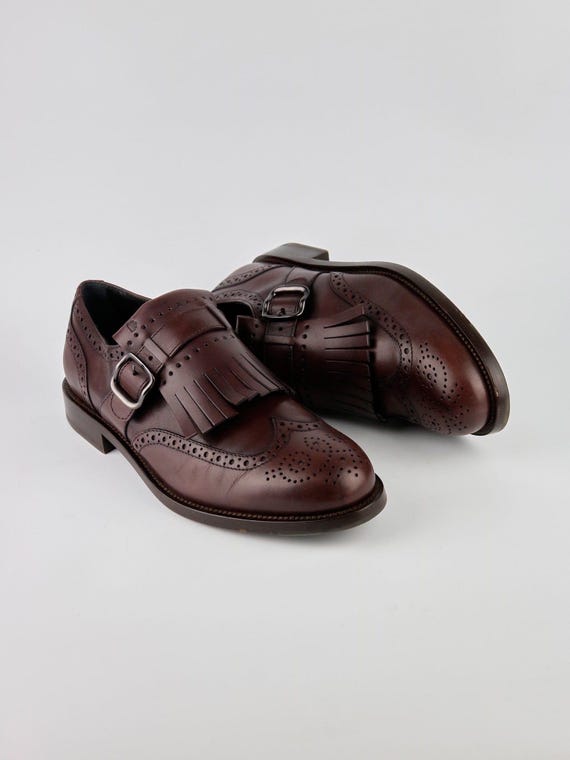 Tod’s Monk Strap Loafer Burgundy Leather with Perforated Detail Single  Strap Design Rubber Sole Classic Stylish Footwear Size 42 (27 cm)