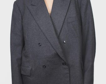 Grijze wollen oversized blazer PKZ-tent | Maat M–L | Vintage damesjack